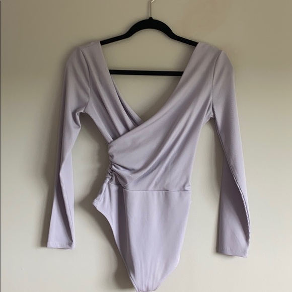 TOPSHOP lilac crossover bodysuit petite size 4 - Picture 4 of 4